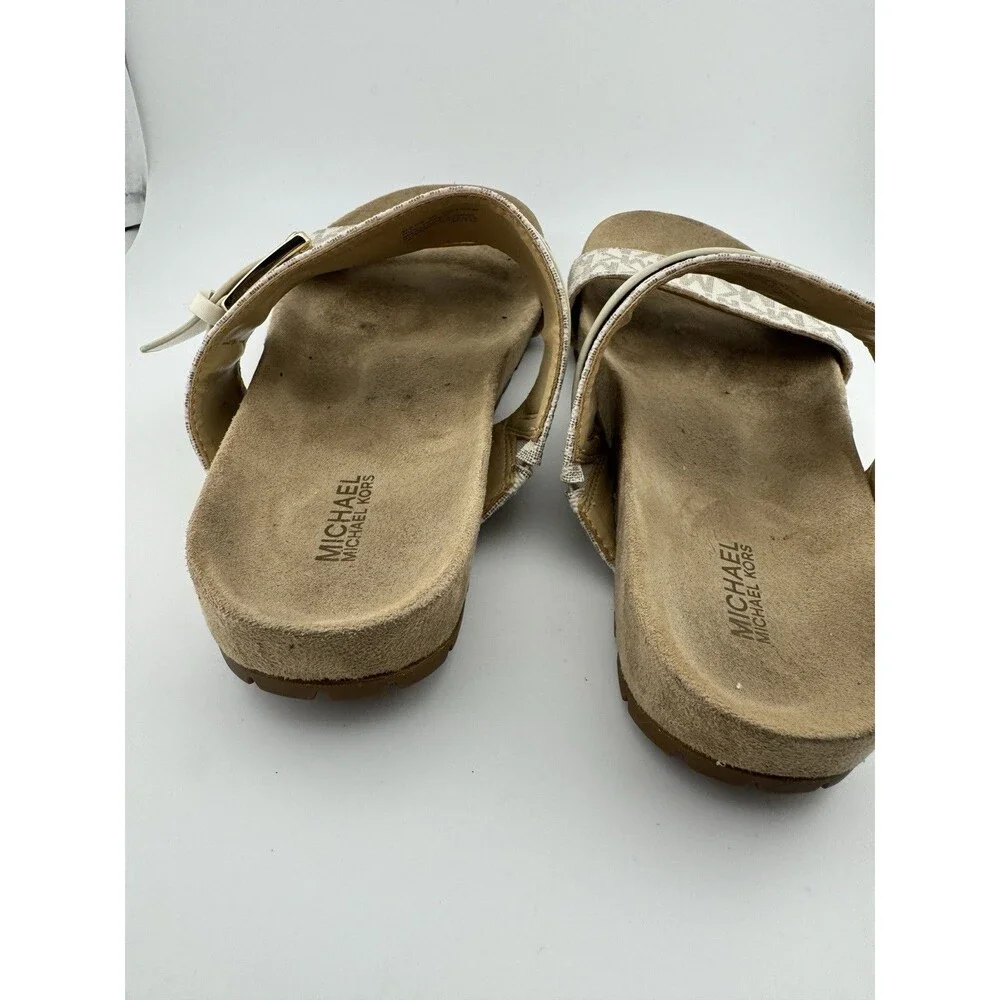 Michael Kors Women Platform Slide Sandals Size 7M Monogram Vanilla Cream Buckl